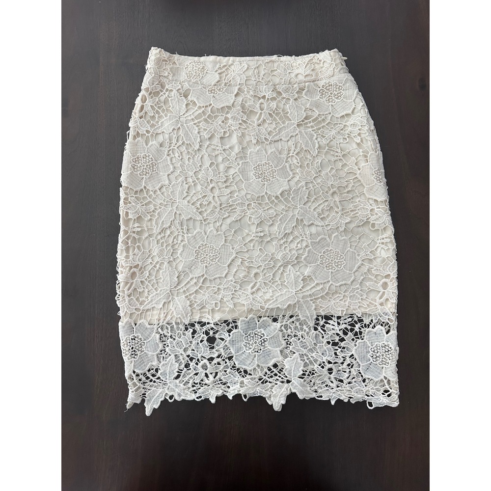 Planet B Cream Floral Lace Pencil Skirt High Waisted Ivory Romantic Size L